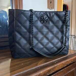 Black quilted Tory birch handbag with black chain detail
